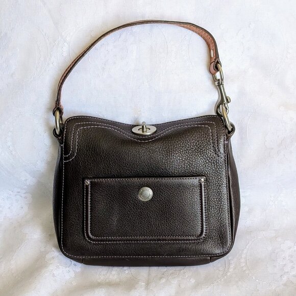 COACH Chelsea Pebbled Brown Leather Turn Lock Small Bag Handbag Purse D06S-10130 - Picture 3 of 11